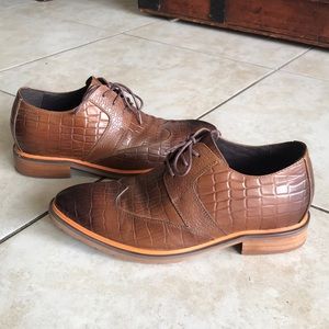 CALTO CROC EMBOSSED WINGTIP BROWN DRESS SHOES 7.5